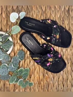 Ted Baker Black Floral Slip-On Sandals